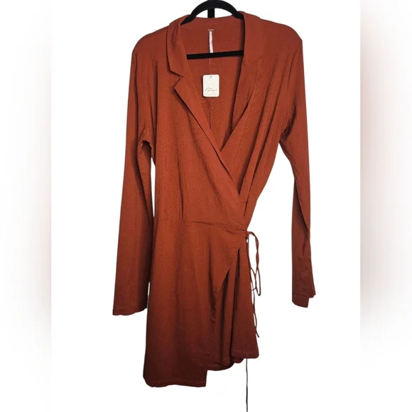 Free People Helena Wrap Mini Dress, Size Large, Brown, NWT